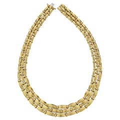 Tiffany & Co. Three Strand Vintage Yellow Gold Fluted Link Collar Necklace