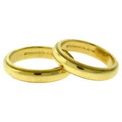 Tiffany & Co. Anello a fascia in oro giallo 18 carati Tiffany Double Milgrain - Set di due pezzi