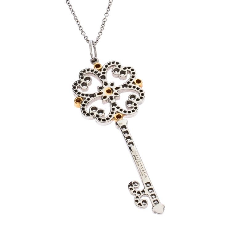 Tiffany & Co. Tiffany Enchant Diamond Platinum & 18K Gold Quatra Heart Key Penda In Good Condition In Dubai, Al Qouz 2