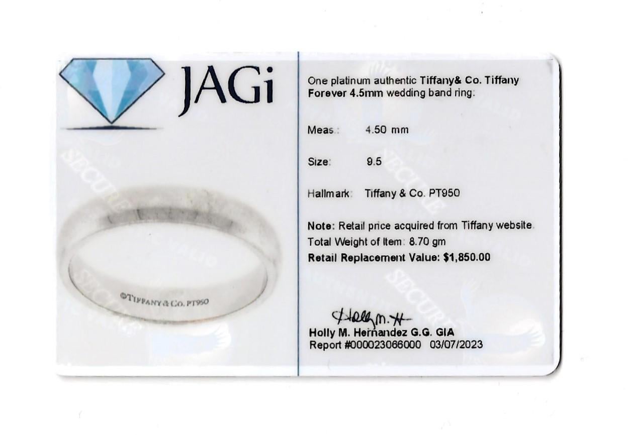 Tiffany & Co. Tiffany 'Forever' Polished Platinum Unisex Wedding Band Ring For Sale 9