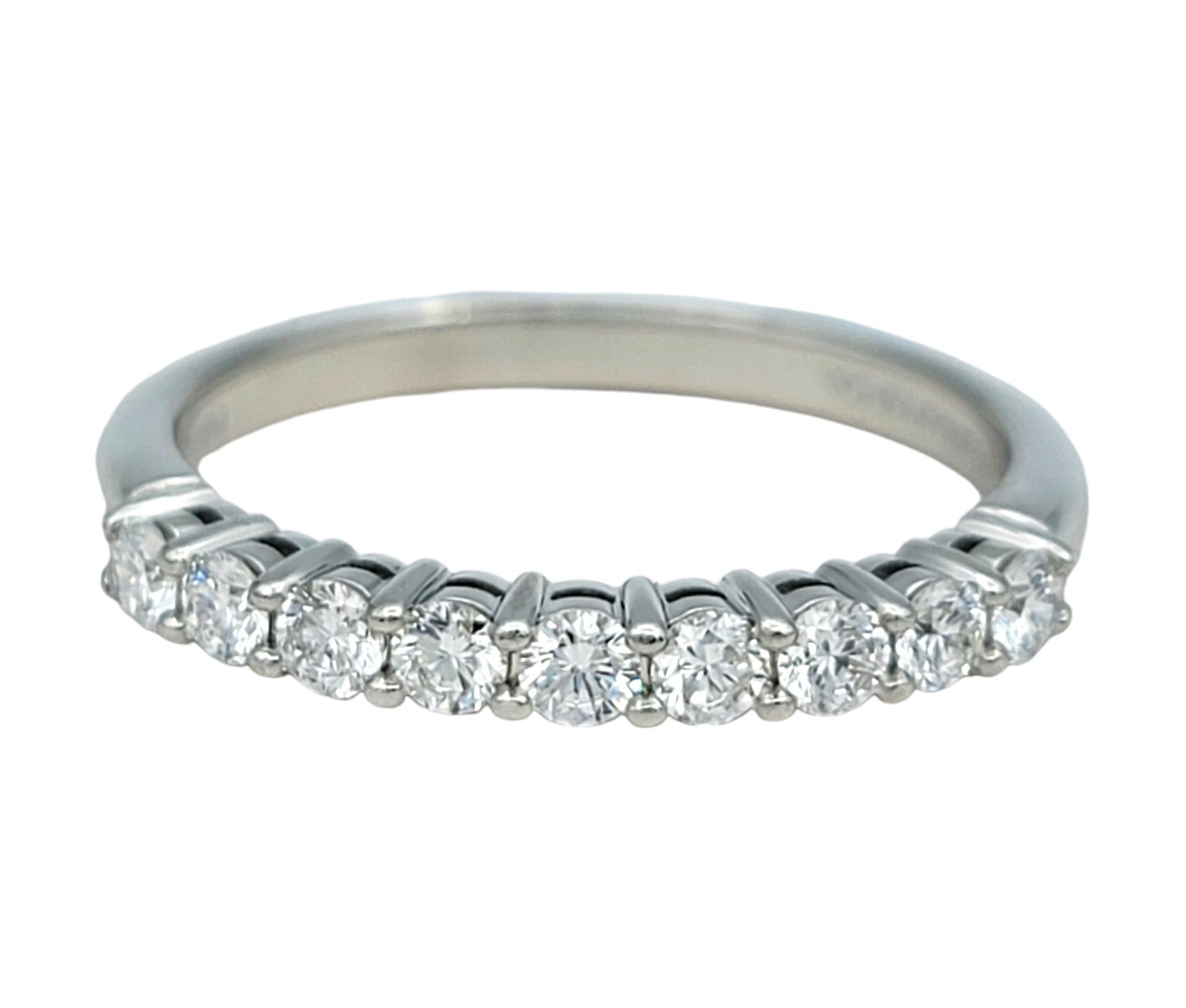 Ring Size: 4.5

Celebrate enduring love with the Tiffany & Co. Forever band ring, a timeless symbol of commitment and elegance. Crafted in luminous platinum, this exquisite band is adorned with a row of brilliant round diamonds that grace the top,