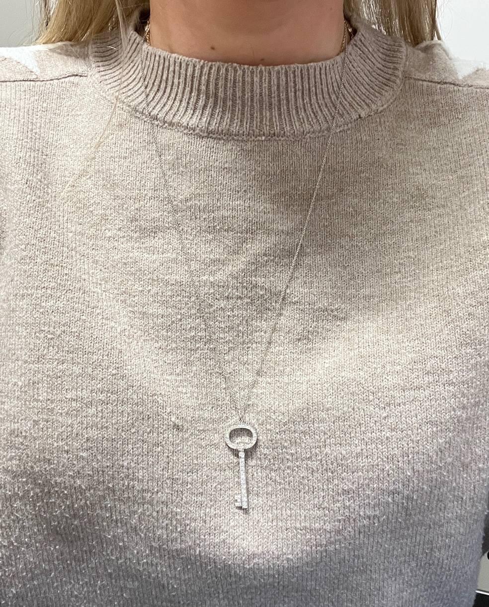 Round Cut Tiffany & Co. Tiffany Kets Platinum Natural Diamond Pendant Drop Long Necklace For Sale