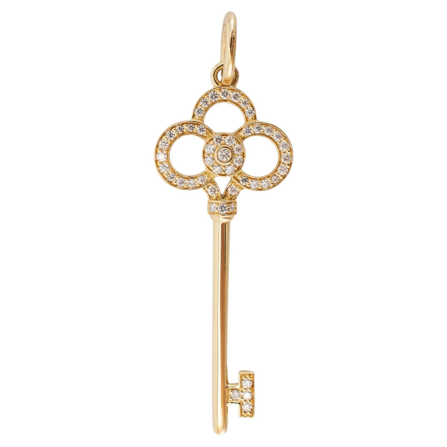 Tiffany & Co. Tiffany Keys 18K Yellow Gold Pave Diamond Key Pendant For Sale