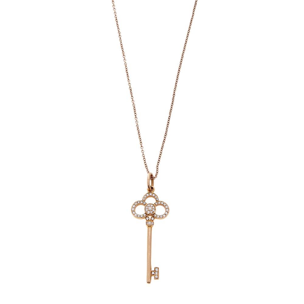 Women's Tiffany & Co. Tiffany Keys Crown Key Diamond 18K Yellow Gold Pendant Necklace