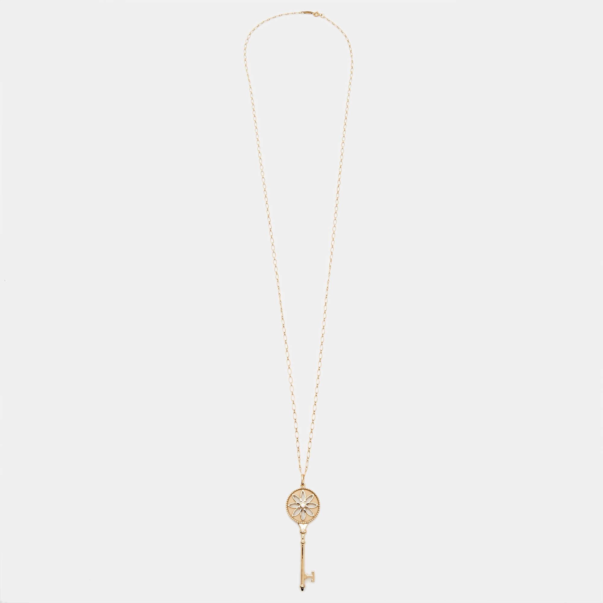 Women's Tiffany & Co. Tiffany Keys Daisy Diamond 18k Rose Gold Long Pendant Necklace For Sale