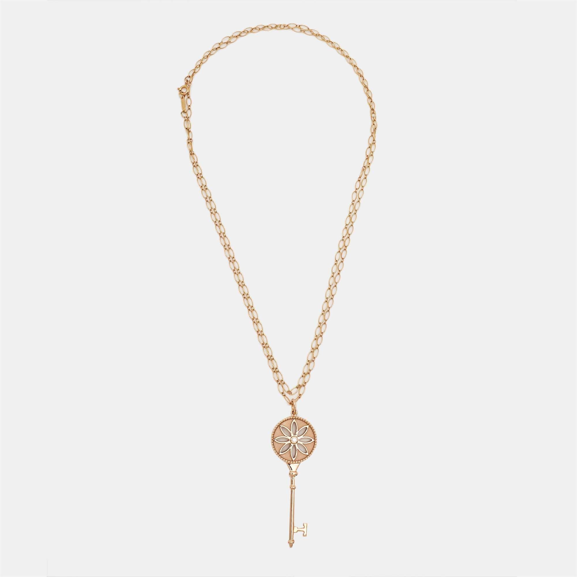 Tiffany & Co. Tiffany Keys Daisy Diamond 18k Rose Gold Long Pendant Necklace For Sale 1
