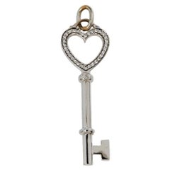 Tiffany & Co. Tiffany Keys Diamond 18K White Gold Heart Key Pendant