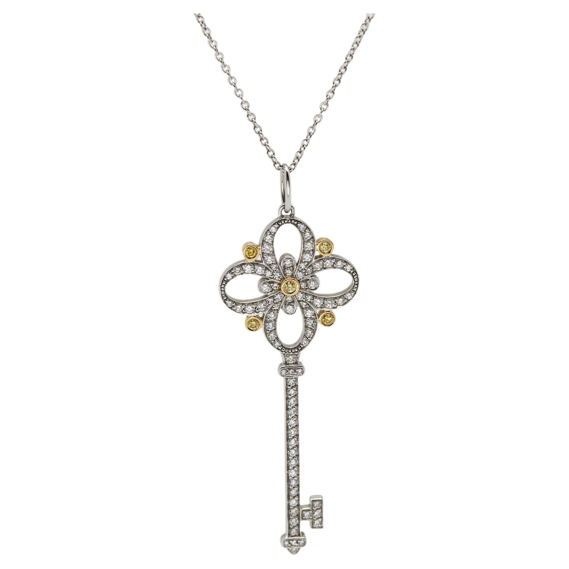 Tiffany & Co. Tiffany Keys Hue Diamond 18k Yellow Gold Platinum Pendant Necklace