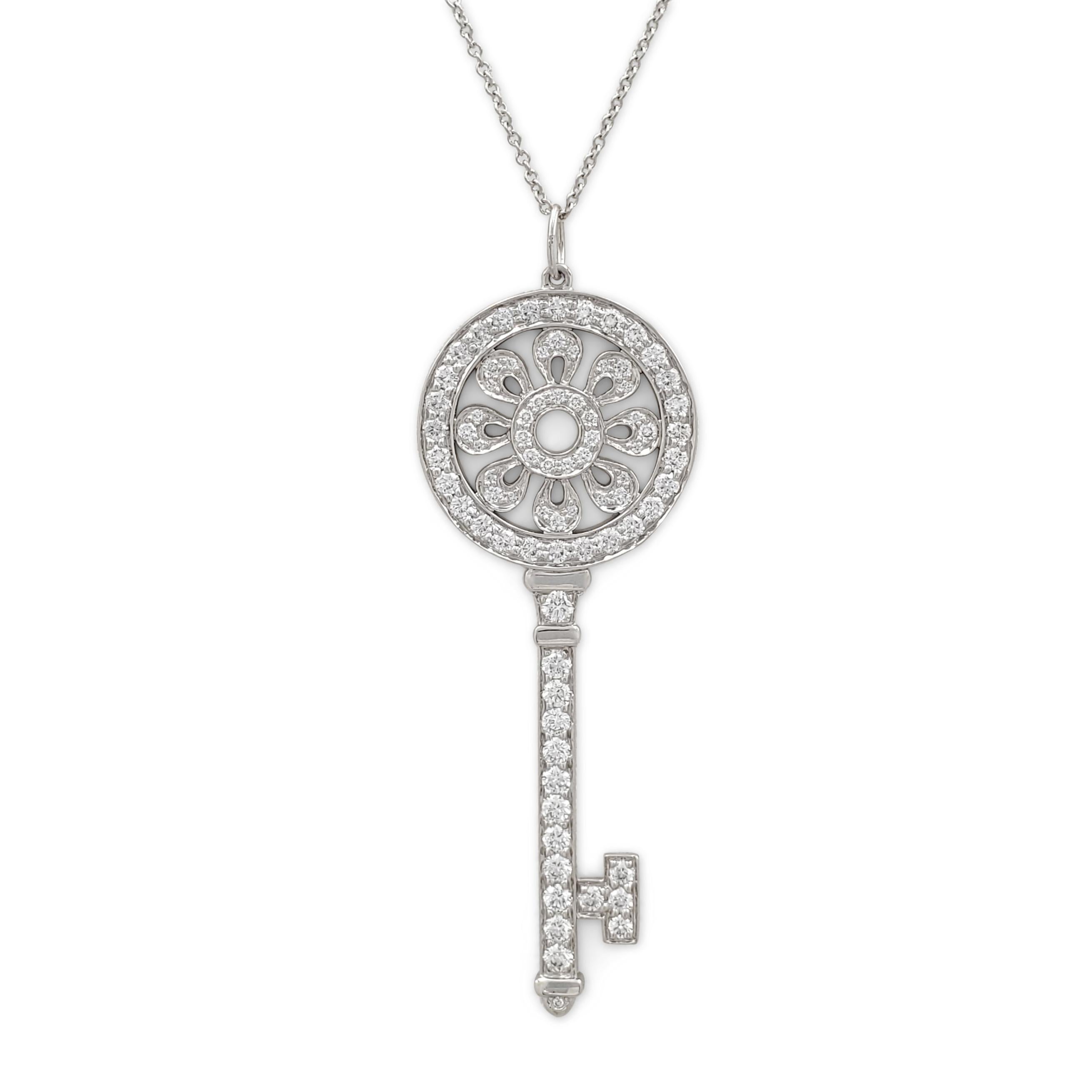 Round Cut Tiffany & Co. Tiffany Keys 'Petal Key' Platinum Diamond Pendant