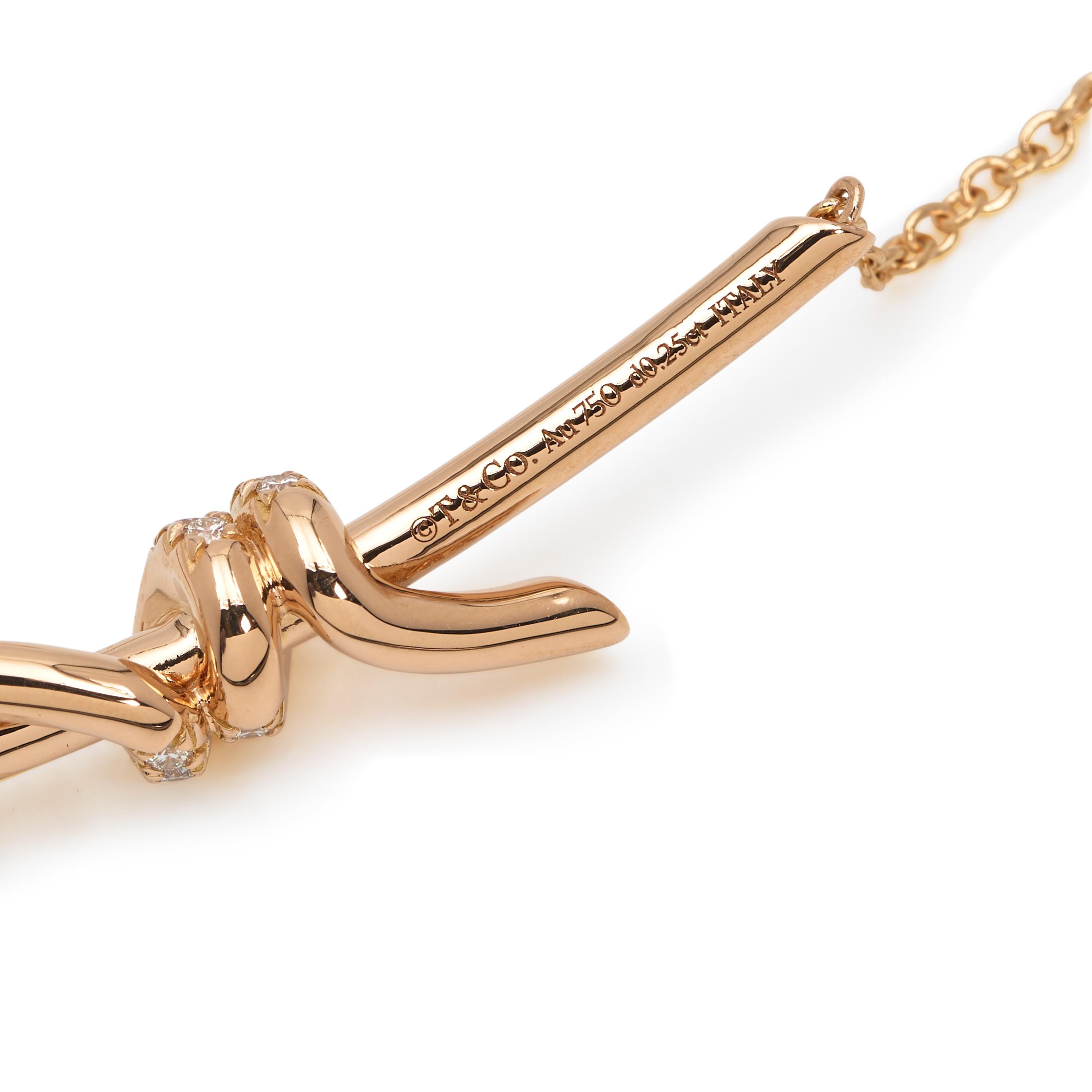 Round Cut Tiffany & Co. 'Tiffany Knot' Rose Gold Diamond Pendant Necklace