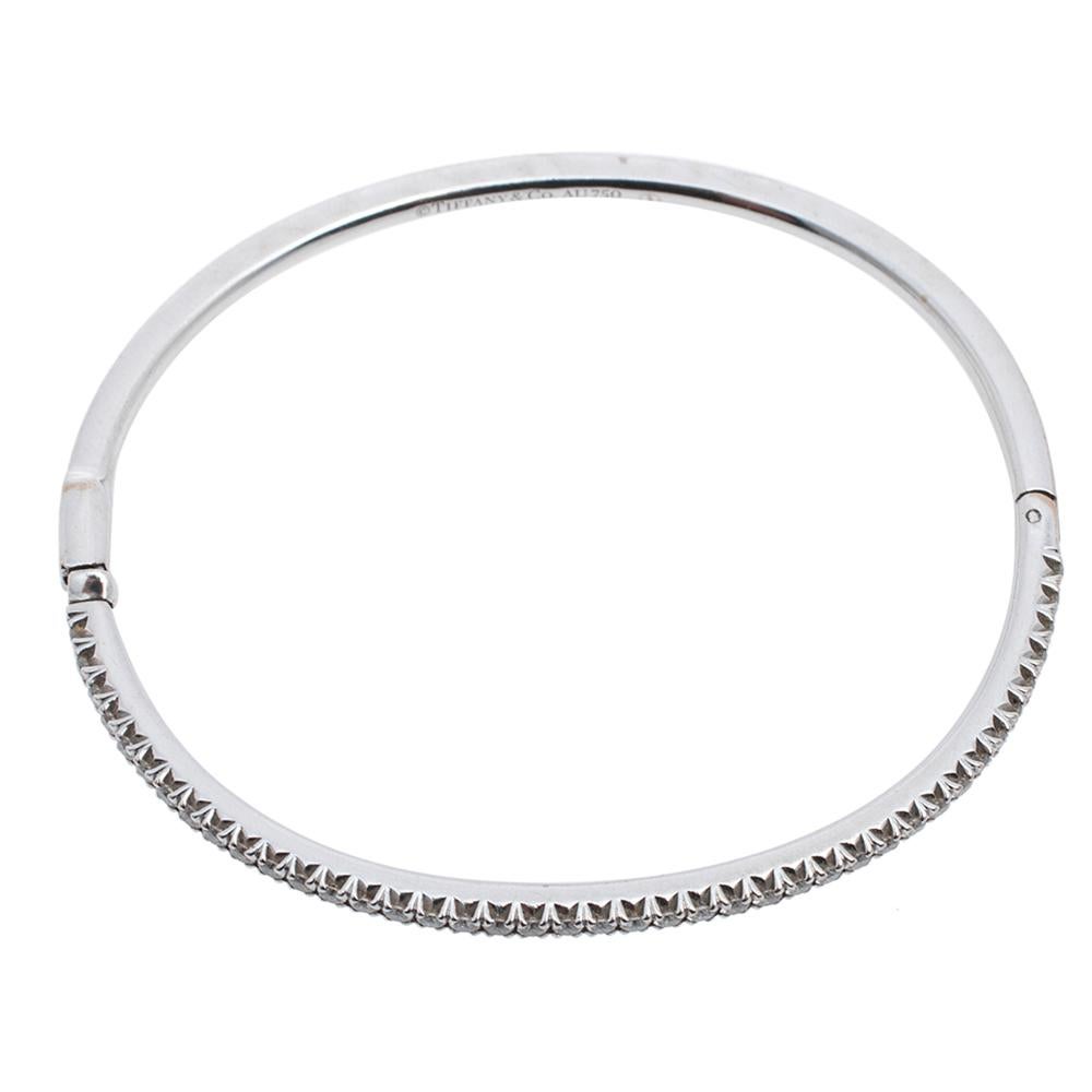 Women's Tiffany & Co. Tiffany Metro Diamond 18k White Gold Hinged Bangle Bracelet