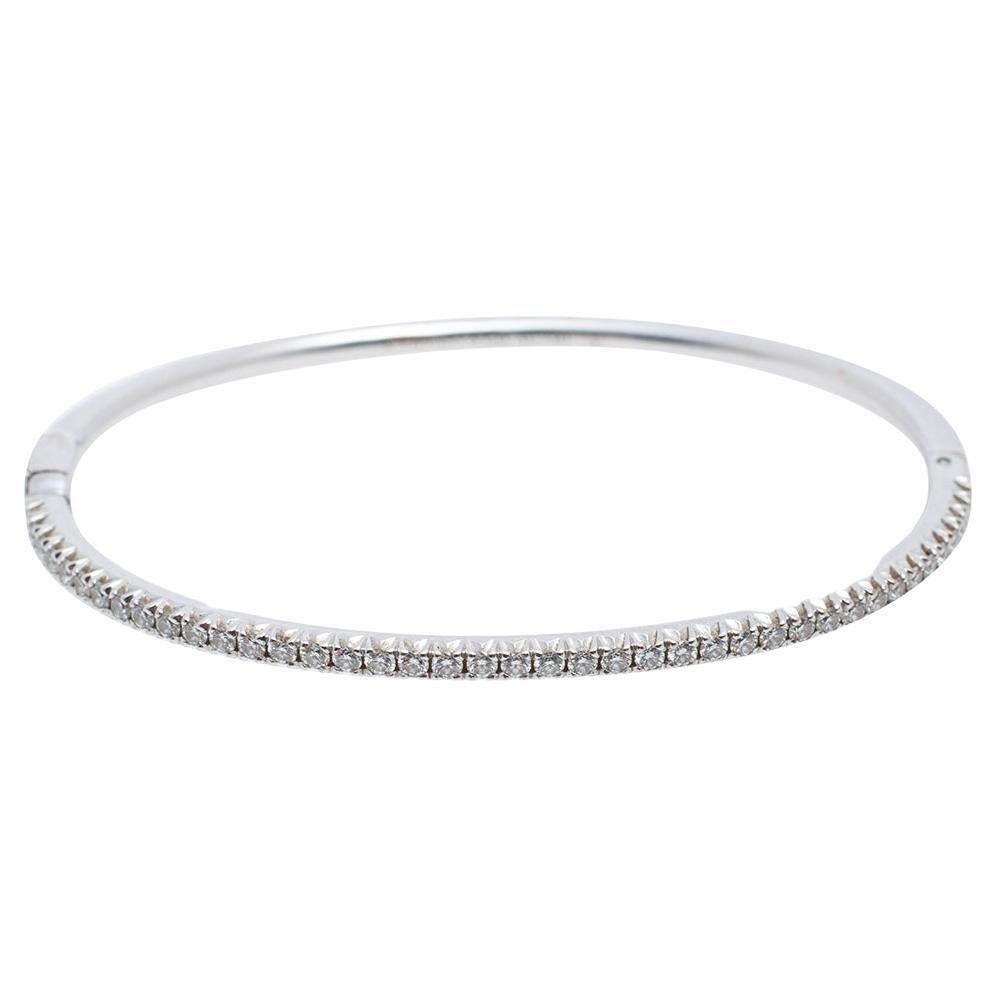 Tiffany & Co. Tiffany Metro Diamond 18k White Gold Hinged Bangle Bracelet