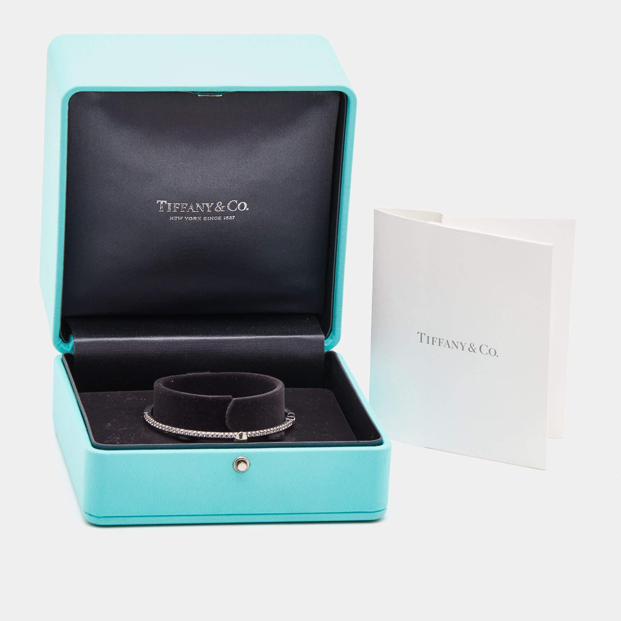 Women's Tiffany & Co. Tiffany Metro Hinge Diamond 18k White Gold Bracelet SM For Sale