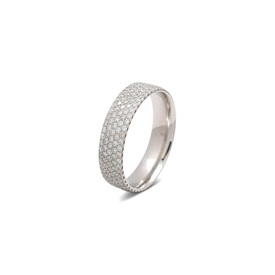 Authentic Tiffany & Co. 'Tiffany Metro' band crafted in 18 karat white gold comprised of five rows of pavé diamonds weighing an estimated 0.90 carats total weight (G-H, VS). Signed Tiffany & Co., Au750, Belgium. Ring size 54 EU, 7 US. The ring is