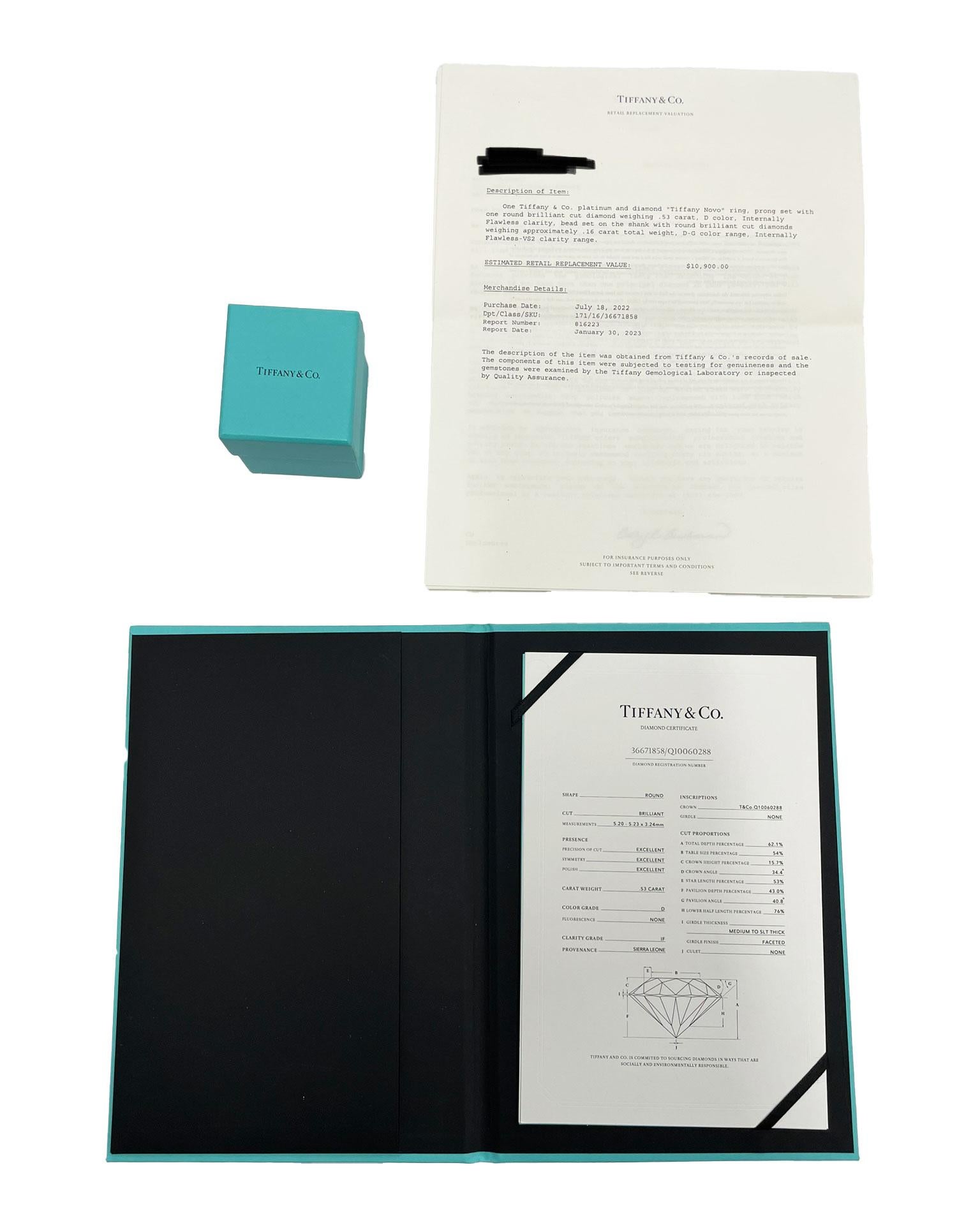 Tiffany & Co. Tiffany Novo Diamant-Verlobungsring aus Platin mit 0,69 Karat Diamant im Angebot 1