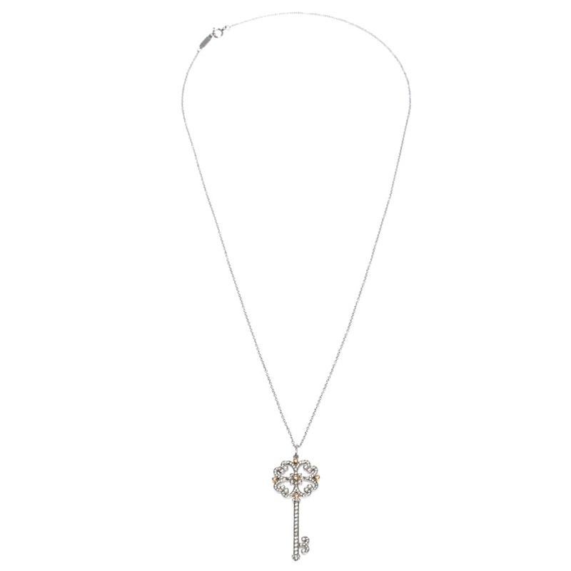 Tiffany & Co. Tiffany Platinum & 18K Gold Quatra Heart Key Pendant Necklace