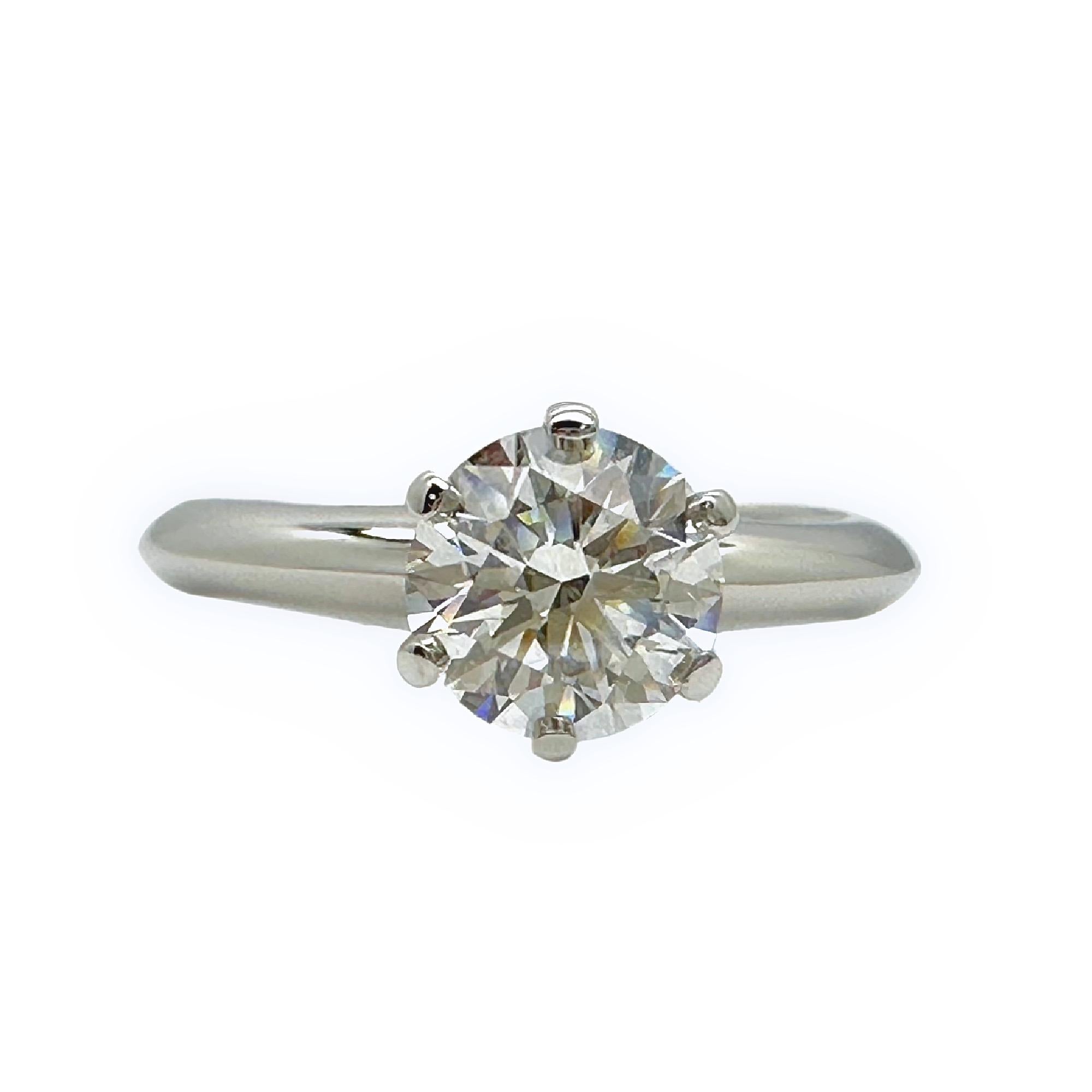 Tiffany & Co Tiffany Setting Round Diamond 1.01 CTS H VS2 Engagement Ring Plat For Sale 5
