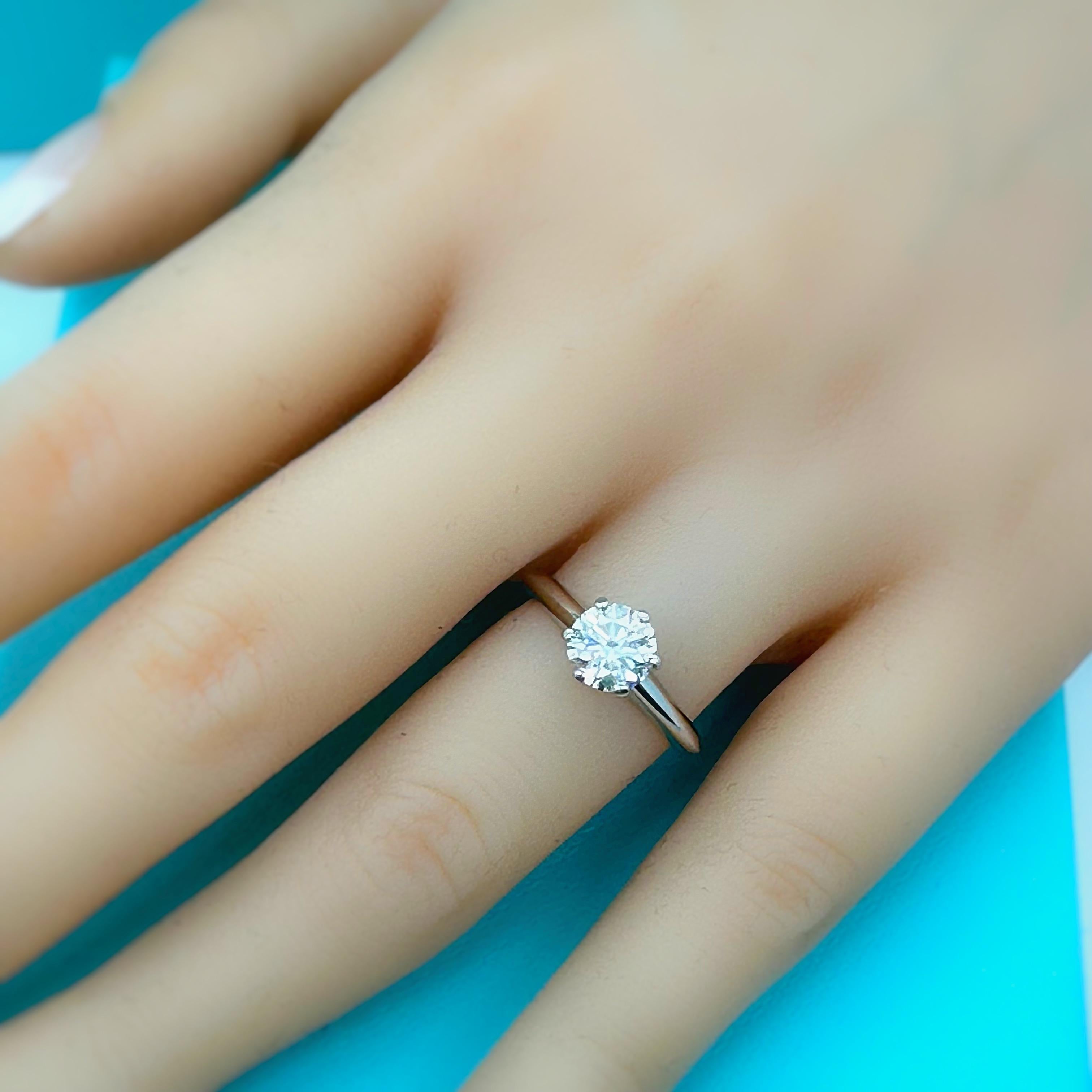 Tiffany & Co Tiffany Setting Round Diamond 1.01 CTS H VS2 Engagement Ring Plat For Sale 12
