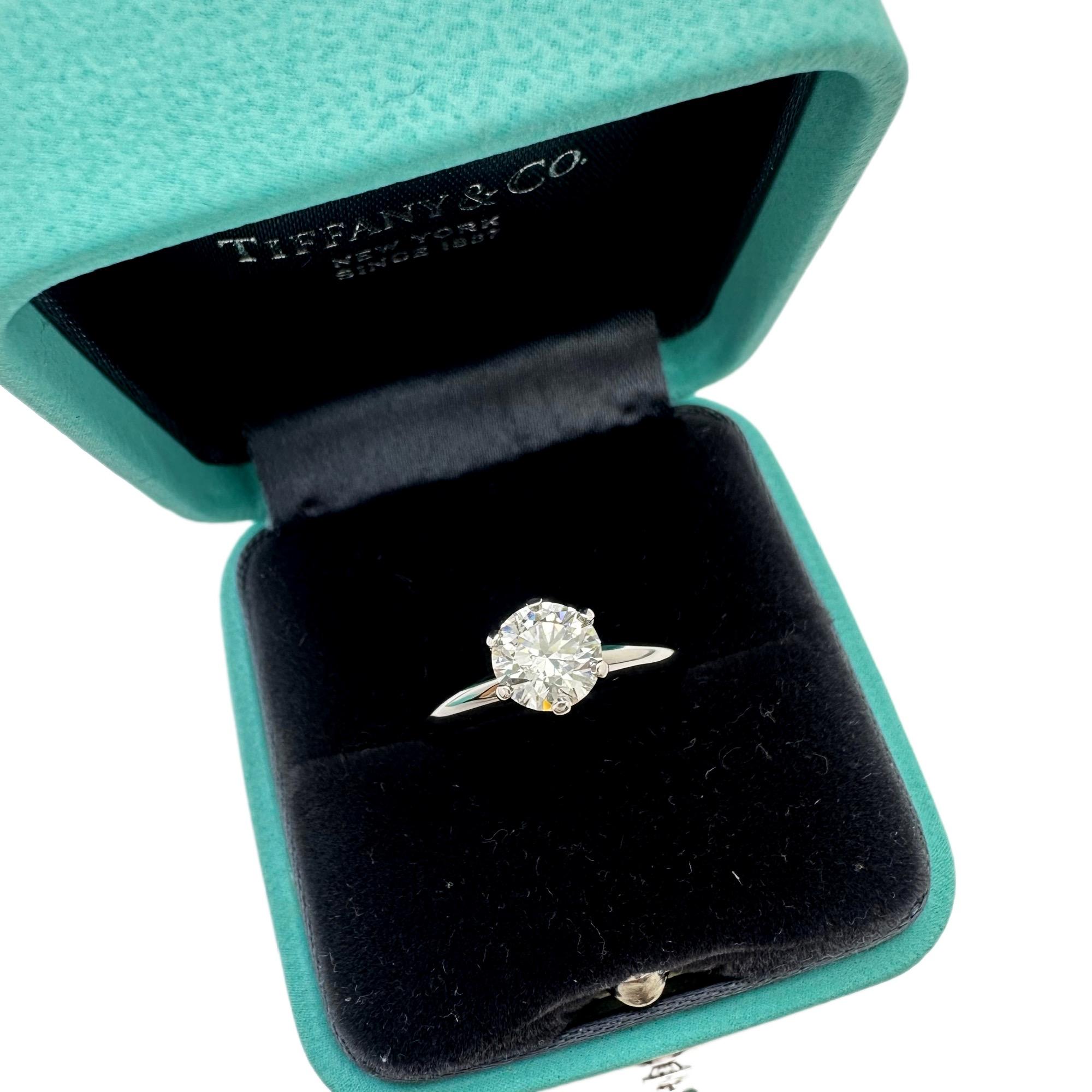 Tiffany & Co Tiffany Setting Round Diamond 1.01 CTS H VS2 Engagement Ring Plat For Sale 1