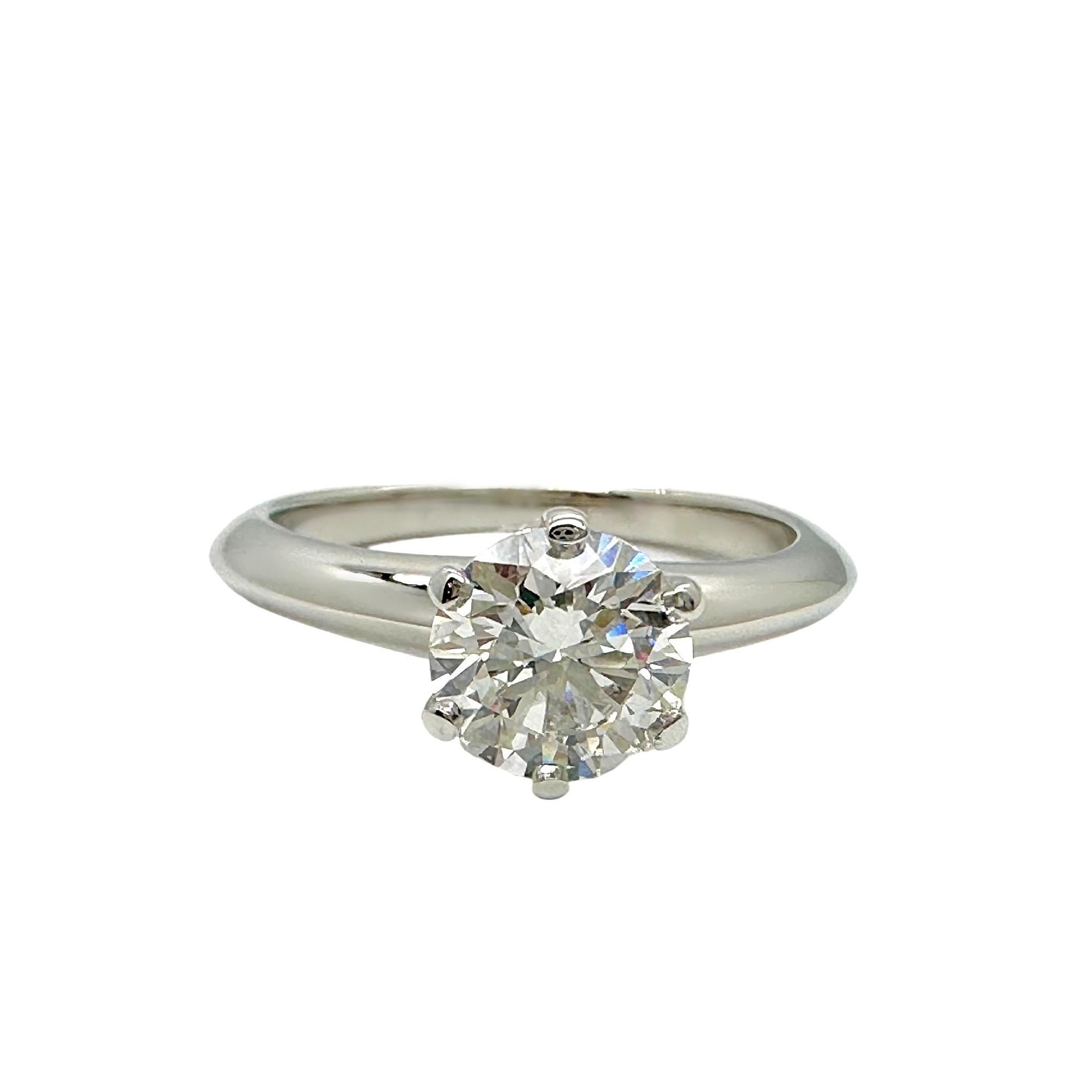 Tiffany & Co Tiffany Setting Round Diamond 1.01 CTS H VS2 Engagement Ring Plat For Sale 4