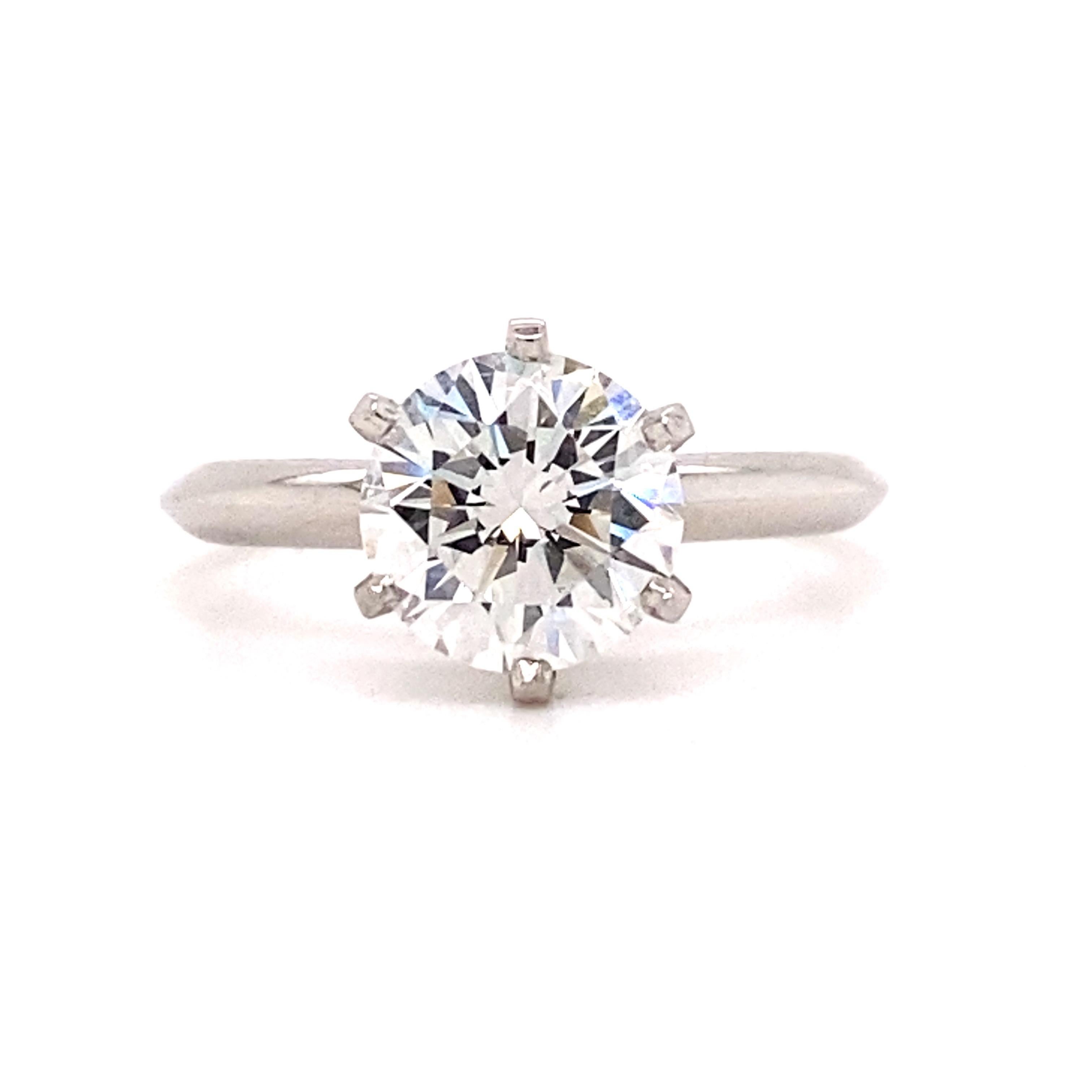 Tiffany & Co Tiffany Setting Round Diamond 2.08 Cts F VVS2 Engagement Ring Plat In Excellent Condition For Sale In San Diego, CA