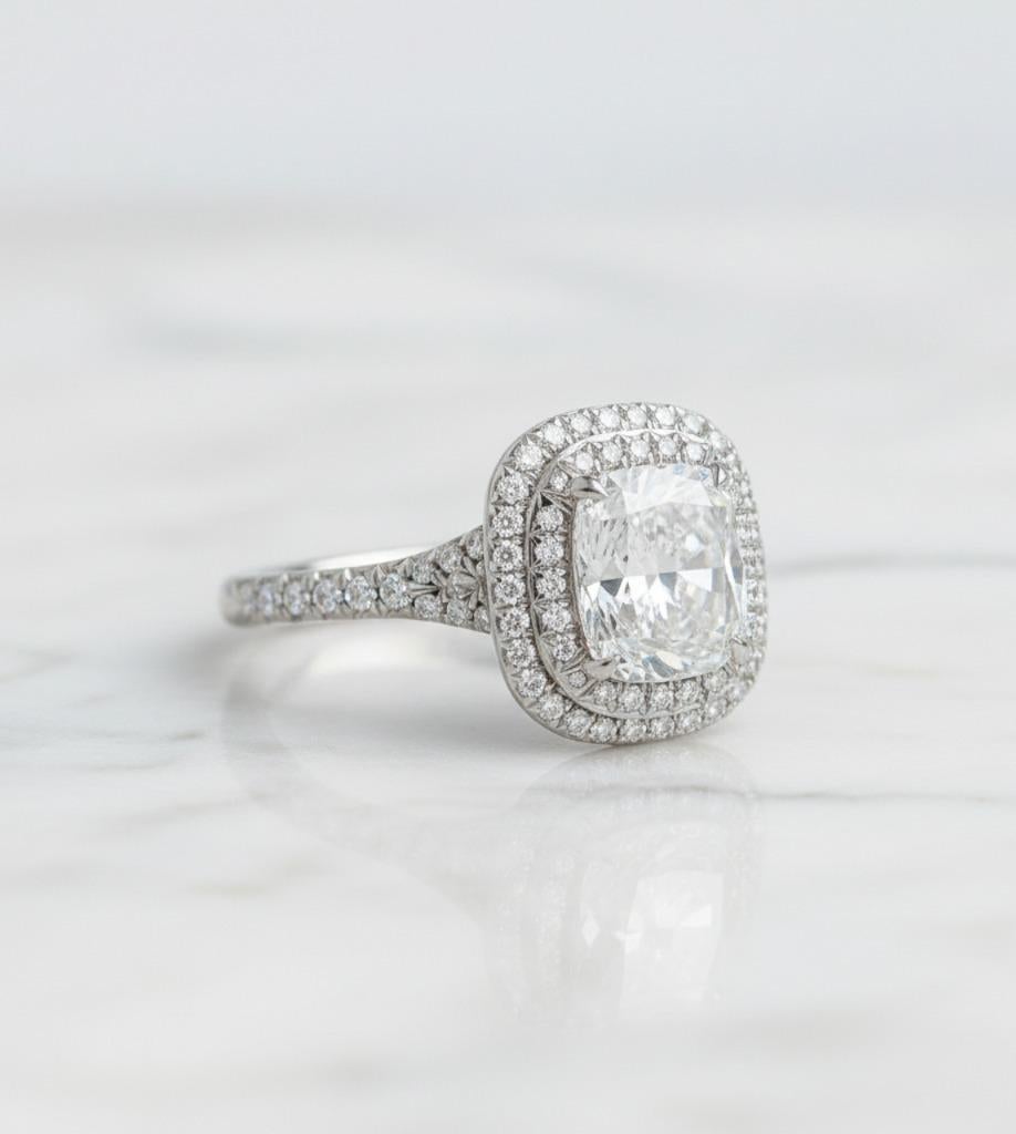 Tiffany & Co. Tiffany Soleste Platin Cushion-Cut Diamantring (Kissenschliff) im Angebot