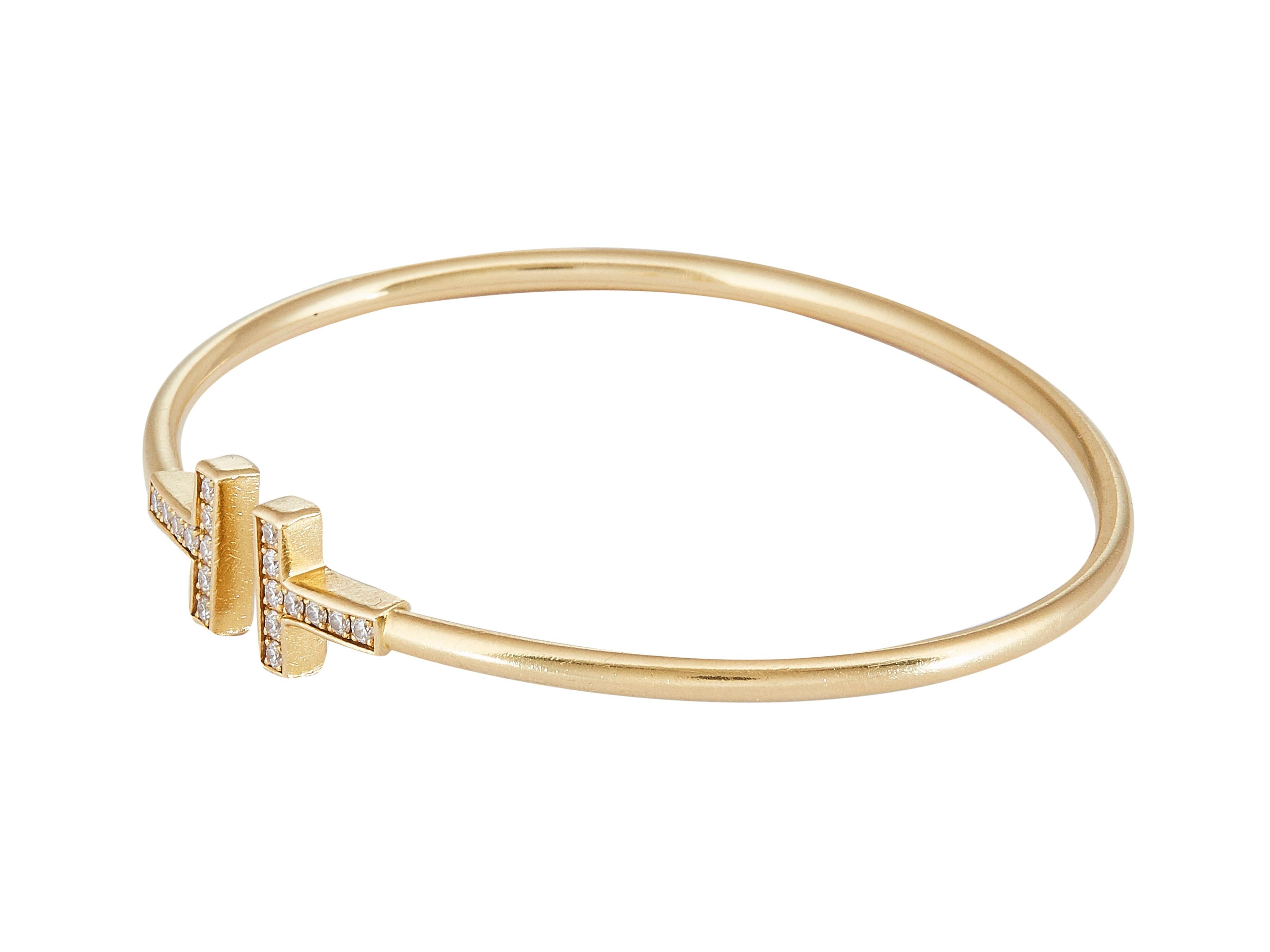 Round Cut Tiffany & Co. Tiffany T 18K Yellow Gold Diamond Wire Bracelet Size Medium For Sale