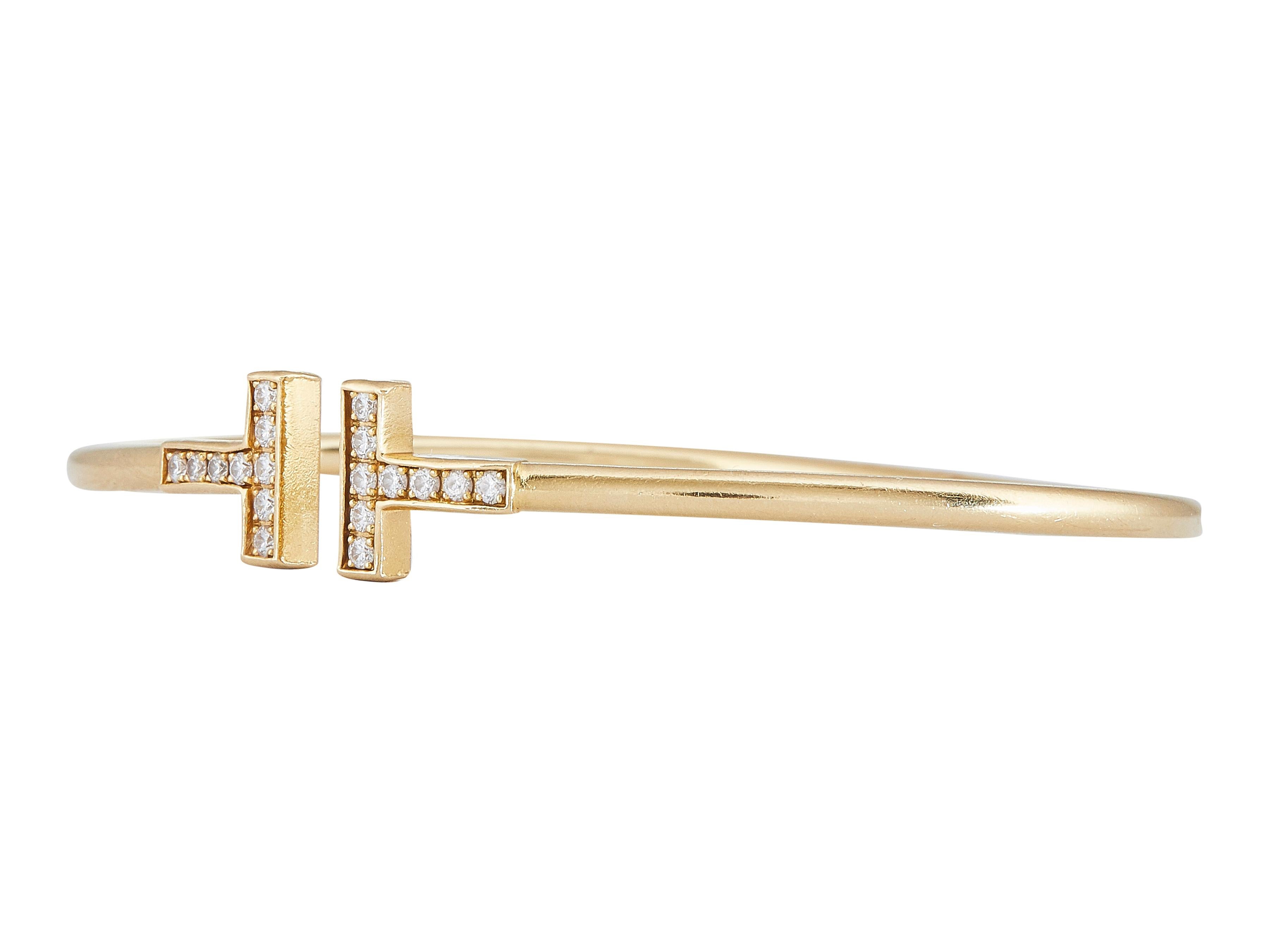 Tiffany & Co. Tiffany T 18K Yellow Gold Diamond Wire Bracelet Size Medium In Good Condition For Sale In New York, NY