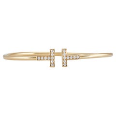 Tiffany & Co. Tiffany T 18K Yellow Gold Diamond Wire Bracelet Size Medium
