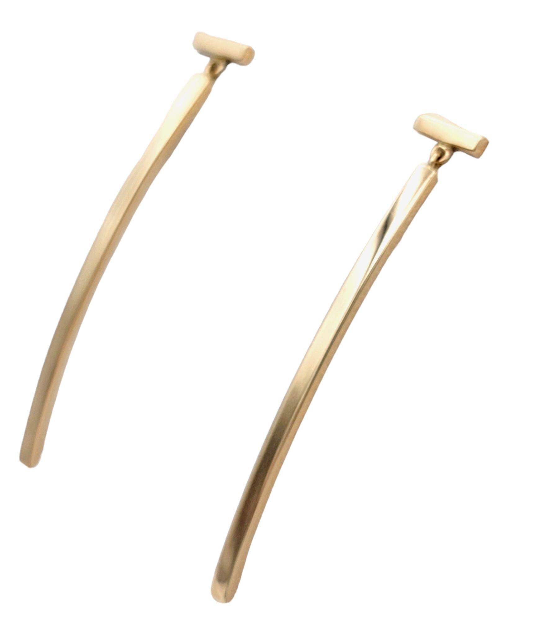 Contemporary Tiffany & Co. Tiffany 'T' Bar Drop Pierced Earrings in 18 Karat Rose Gold For Sale