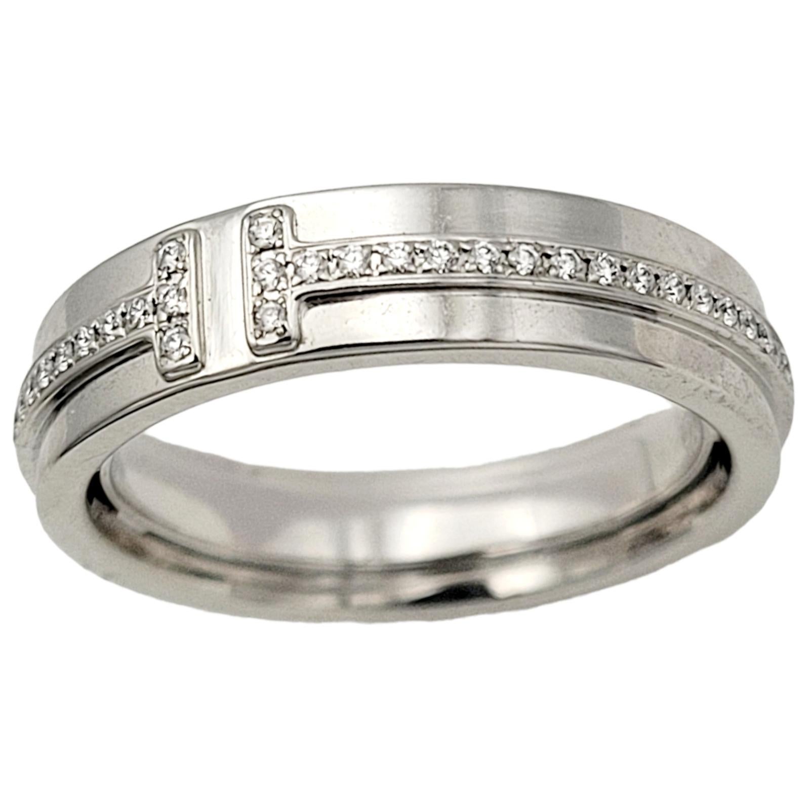 Contemporary Tiffany & Co. Tiffany T Collection Narrow Diamond Ring in 18 Karat White Gold For Sale