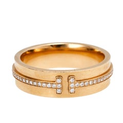 Tiffany & Co. Tiffany T Diamond 18k Rose Gold Wide Wedding Band Ring Size 53