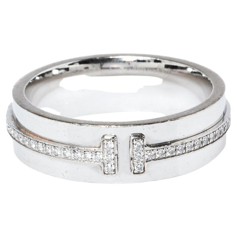Tiffany & Co. Tiffany T Diamond 18K White Gold Wide Ring Size 53