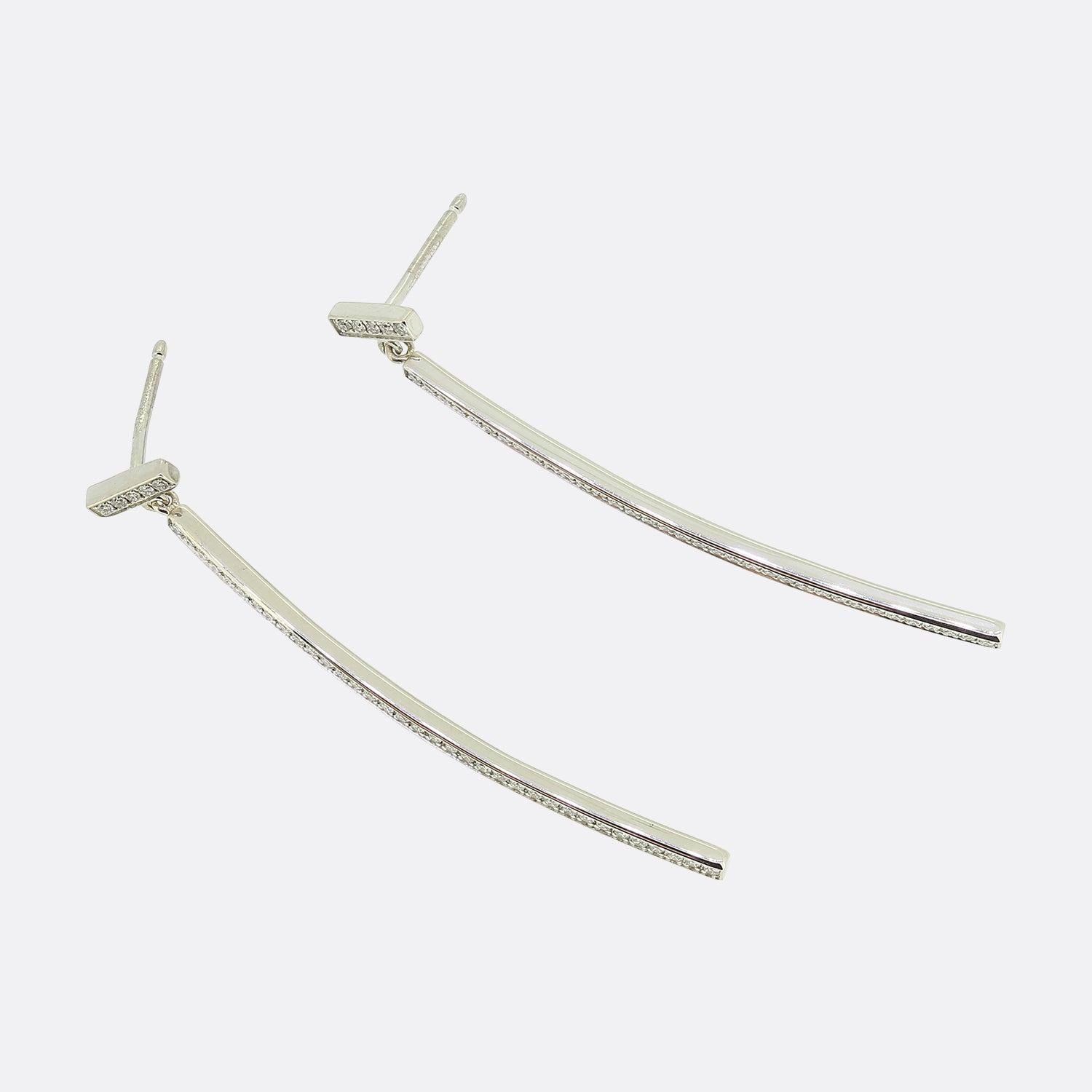 Brilliant Cut Tiffany & Co. Tiffany T Diamond Bar Earrings For Sale