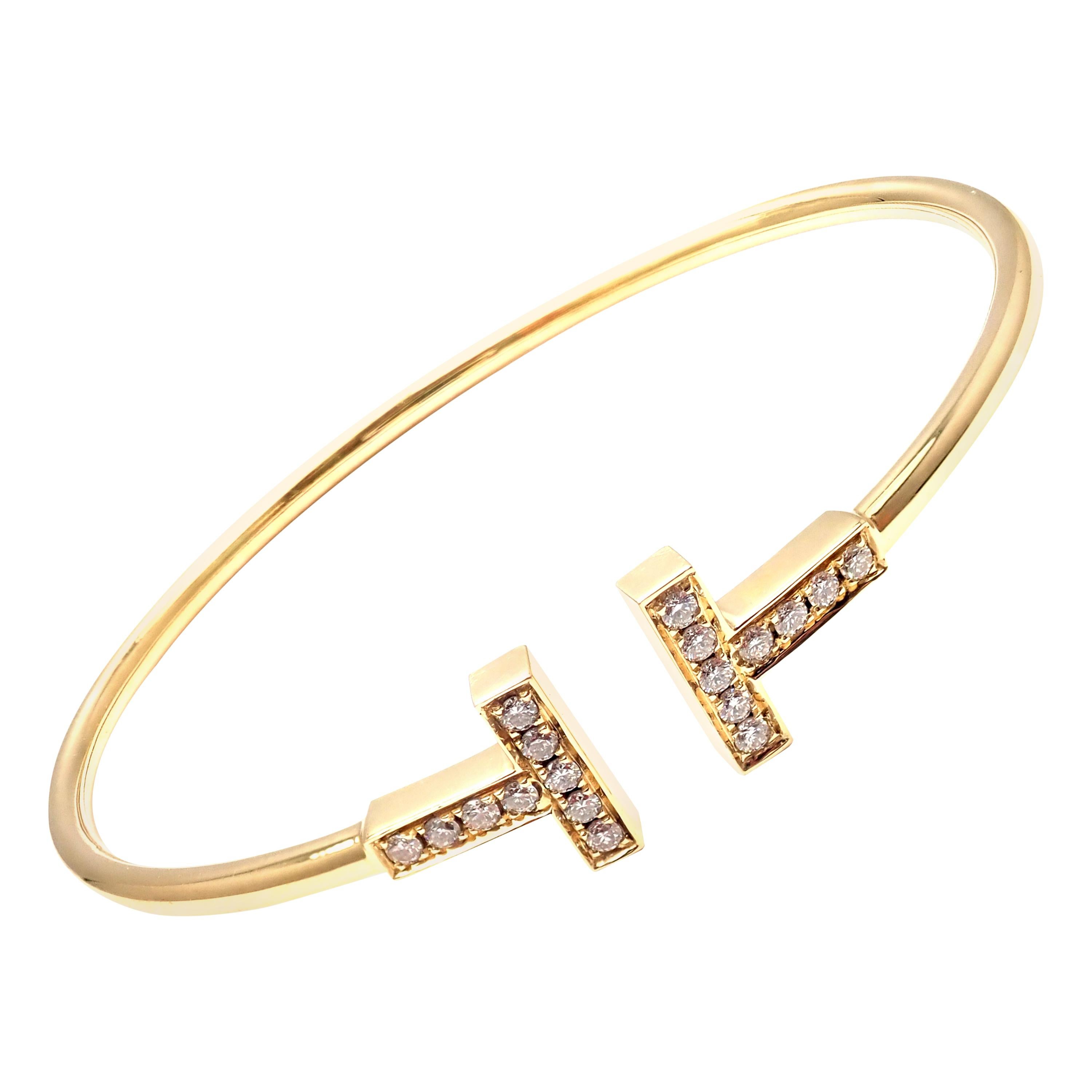 Tiffany & Co. Tiffany T Diamond Gold Wire Bangle Bracelet