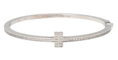 Tiffany & Co. Tiffany T Diamond Hinged Wire Bangle Bracelet 18K Gold, Size Small