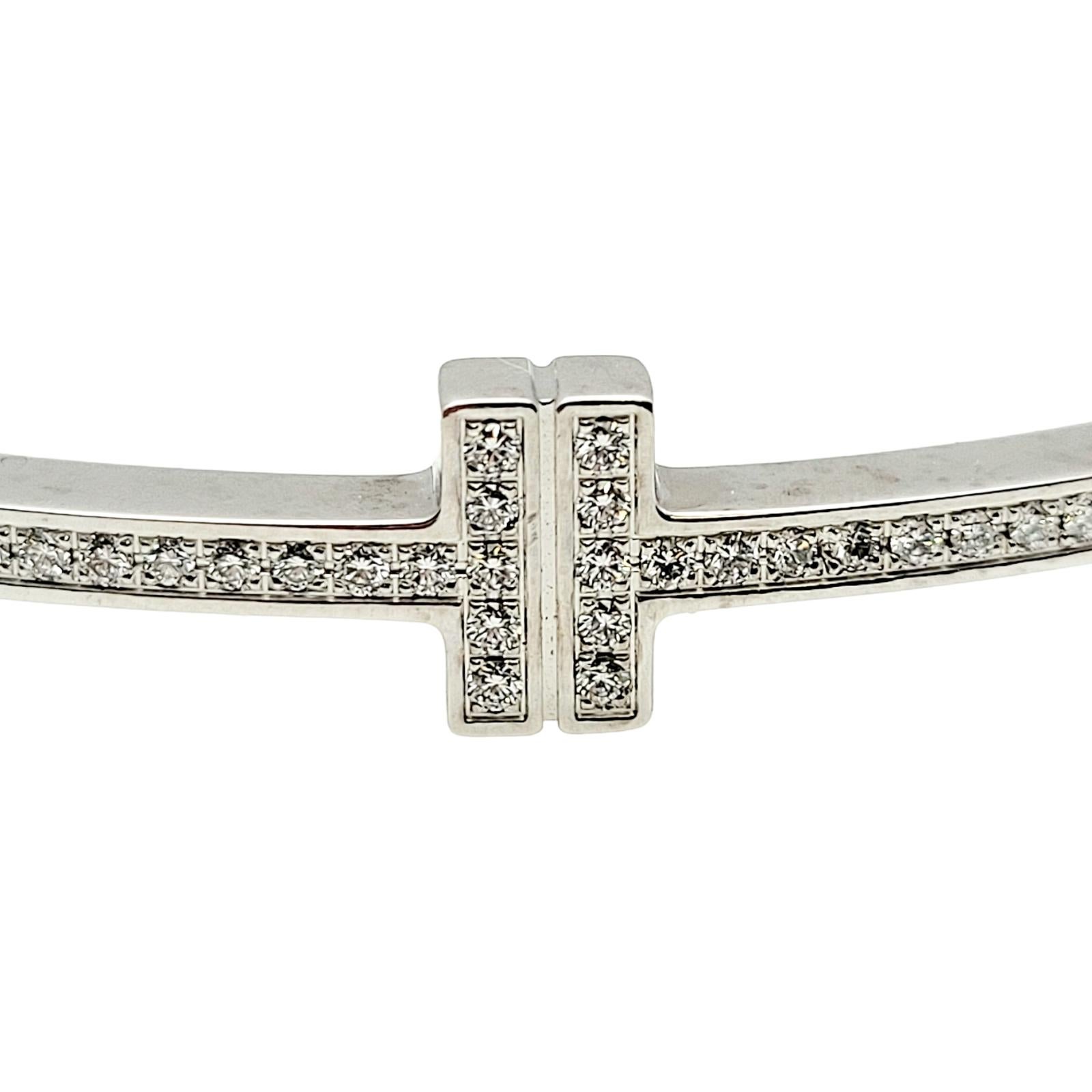 Women's Tiffany & Co. Tiffany T Diamond Hinged Wire Bangle Bracelet in 18k White Gold For Sale