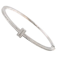 Tiffany & Co. Tiffany T Diamond Hinged Wire Bangle Bracelet in 18k White Gold