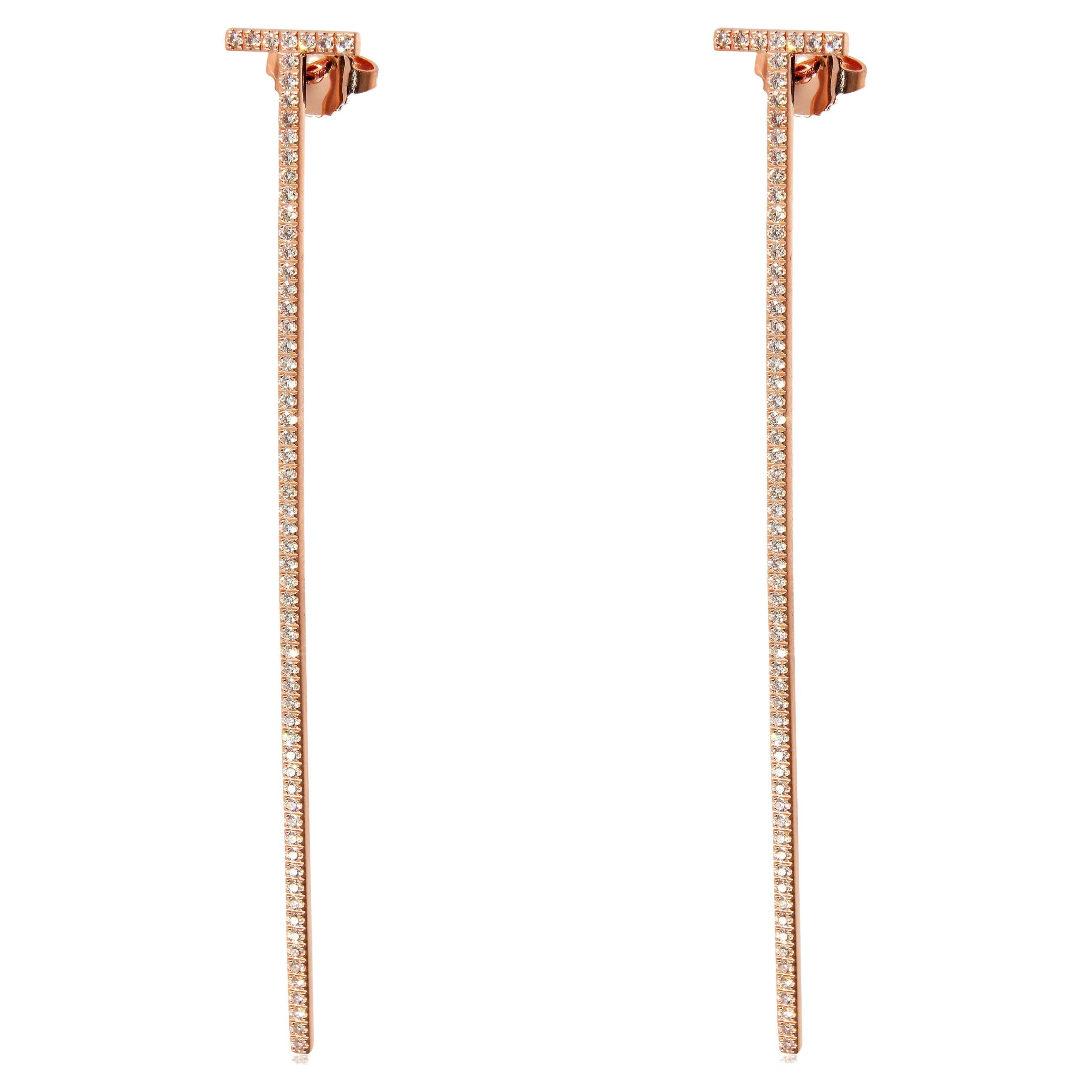 Tiffany & Co. Tiffany T Elongated Wire Bar  Earrings in 18K Rose Gold 0.47 CTW