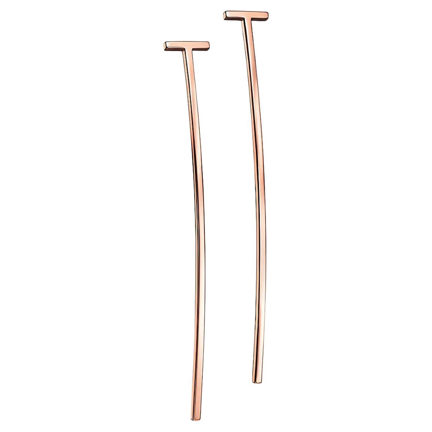 Tiffany & Co. Orecchini a filo allungato Tiffany T in oro rosa 18 carati