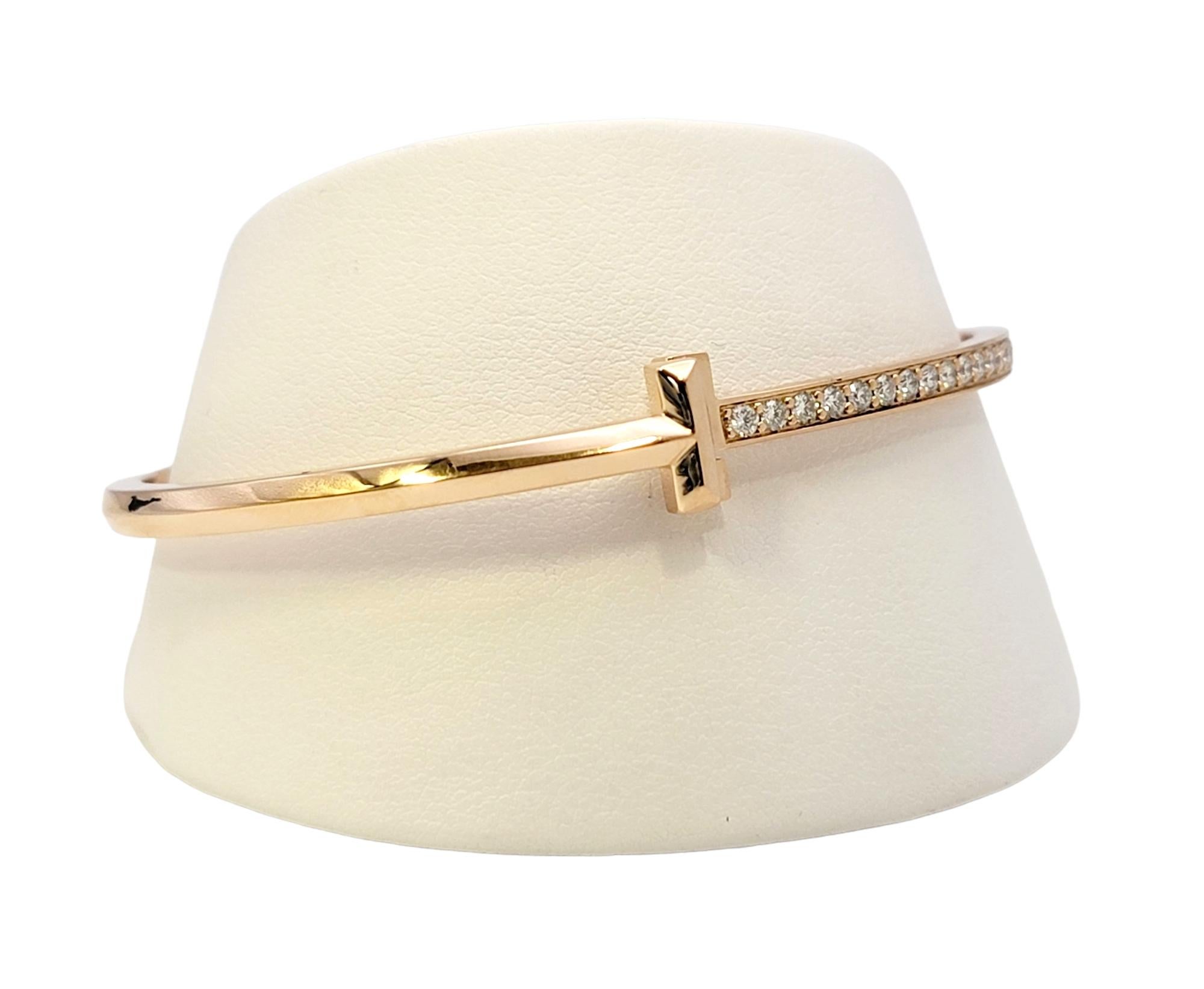 Tiffany & Co. Tiffany T Bracelet jonc étroit en or rose avec fil à charnière et diamants T1 en vente 6