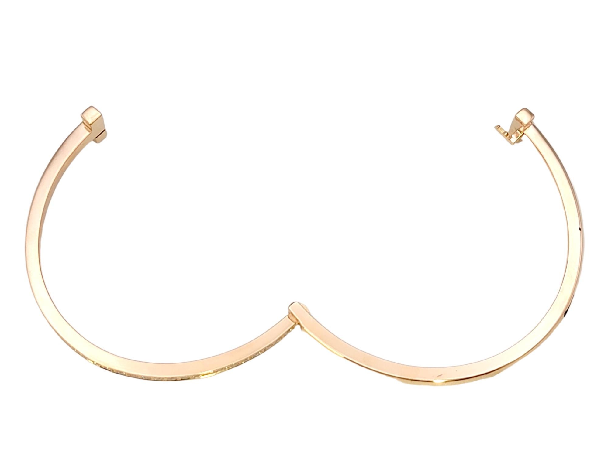 Contemporary Tiffany & Co. Tiffany T Narrow T1 Diamond Hinged Wire Bangle in Rose Gold For Sale