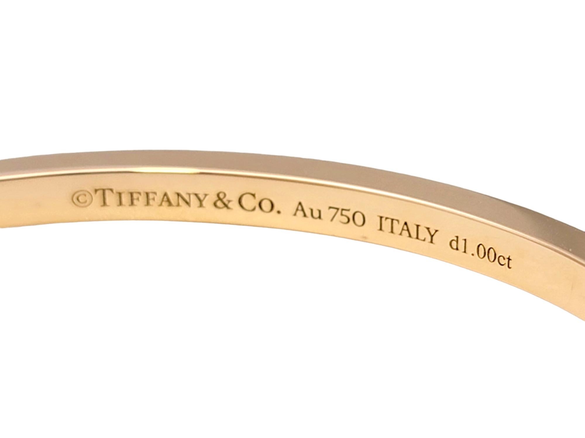 Women's or Men's Tiffany & Co. Tiffany T Narrow T1 Diamond Hinged Wire Bangle in Rose Gold For Sale