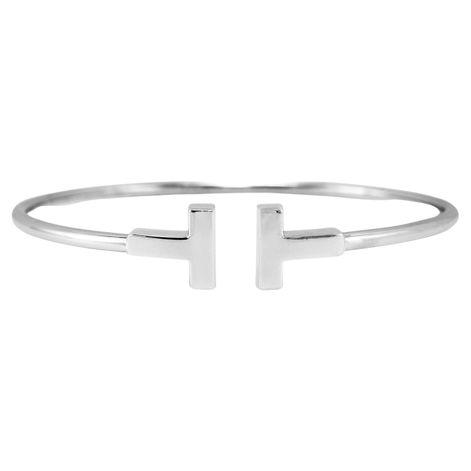 Tiffany & Co. Tiffany T Narrow Wire 18K White Gold Cuff Bracelet