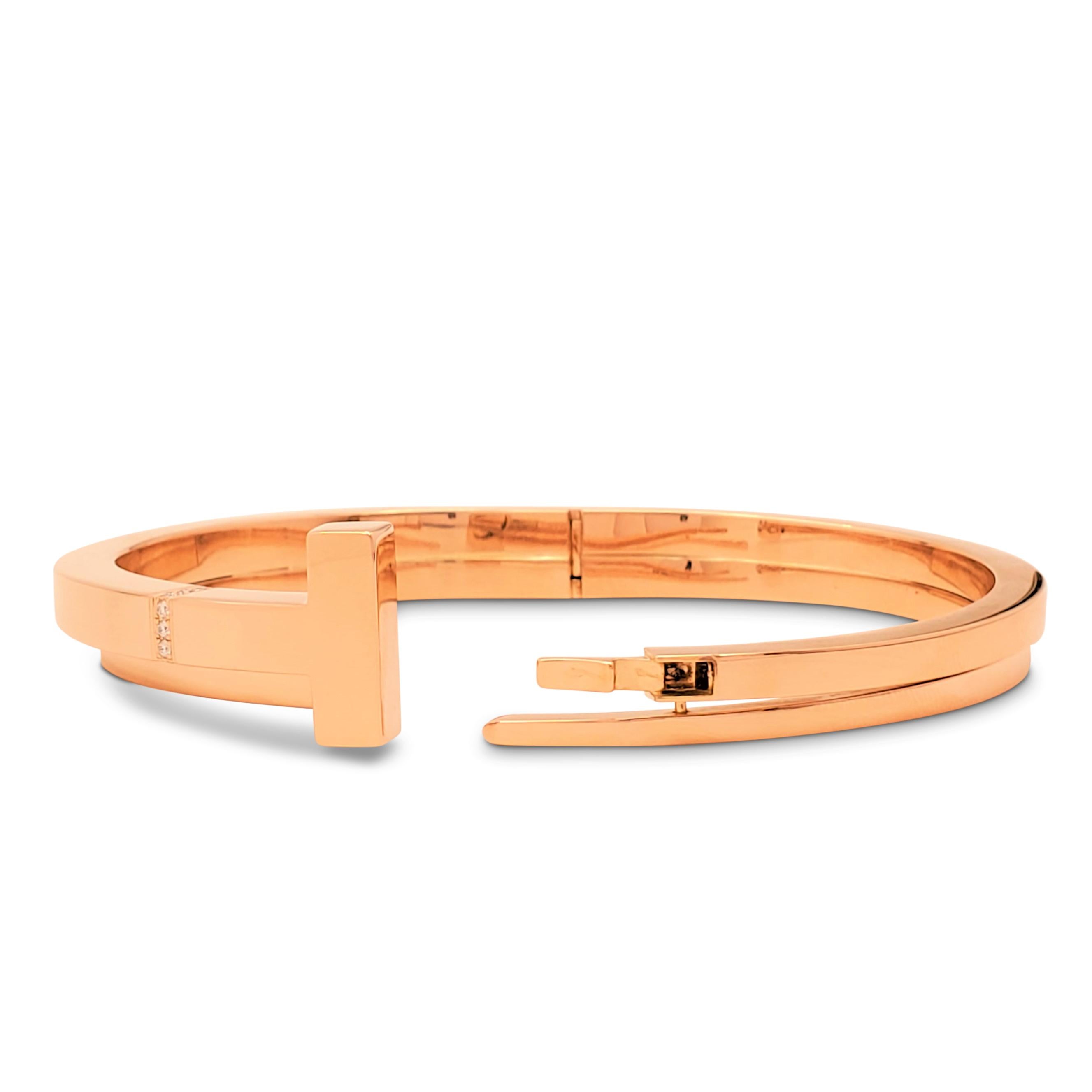 Round Cut Tiffany & Co. 'Tiffany T' Rose Gold and Diamond Square Wrap Bracelet