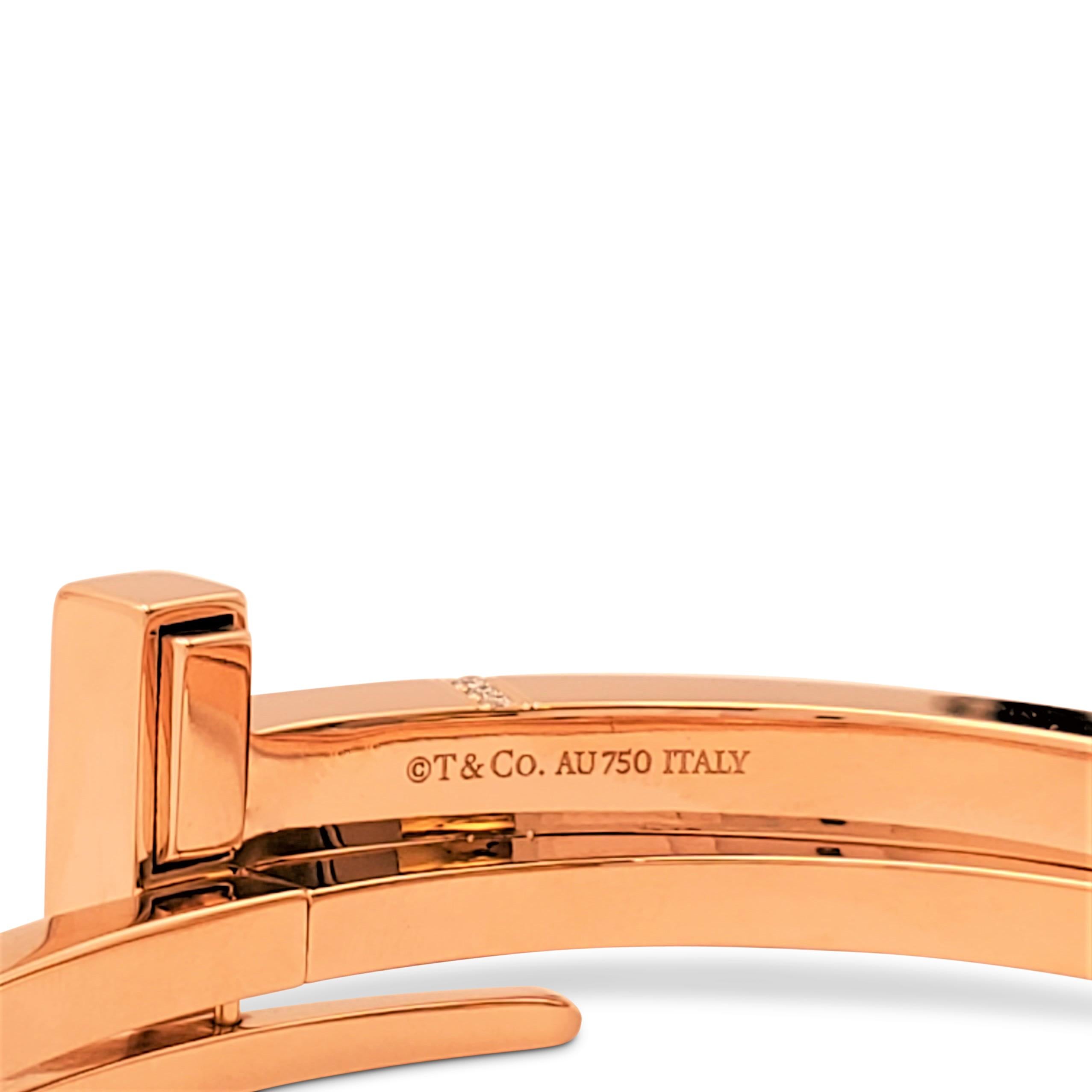 Tiffany & Co. 'Tiffany T' Rose Gold and Diamond Square Wrap Bracelet In Excellent Condition In New York, NY