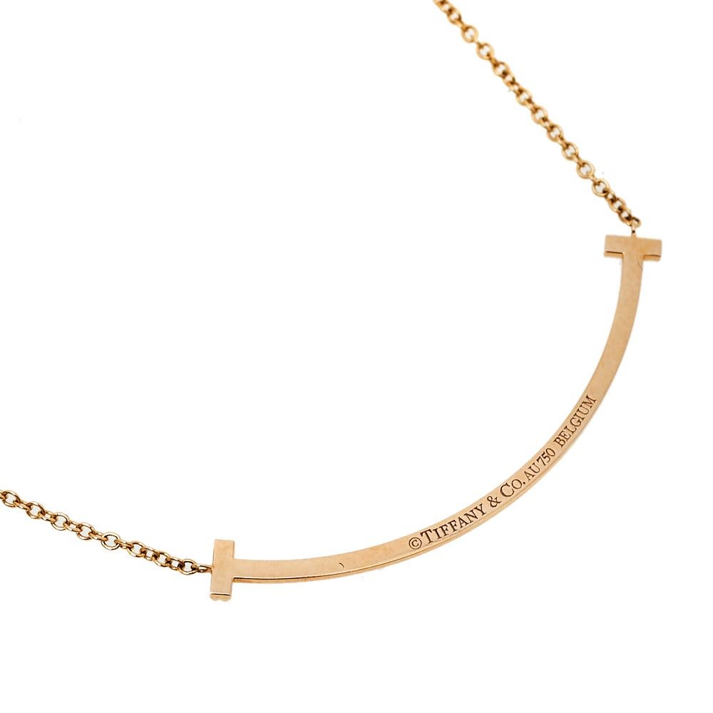 Aesthetic Movement Tiffany & Co. Tiffany T Smile Diamond 18K Rose Gold Pendant Necklace