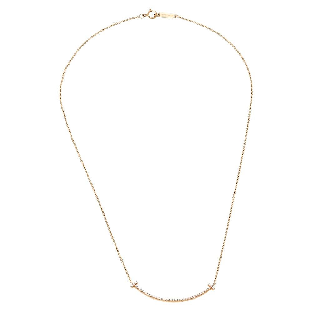 Tiffany & Co. Tiffany T Smile Diamond 18K Rose Gold Pendant Necklace