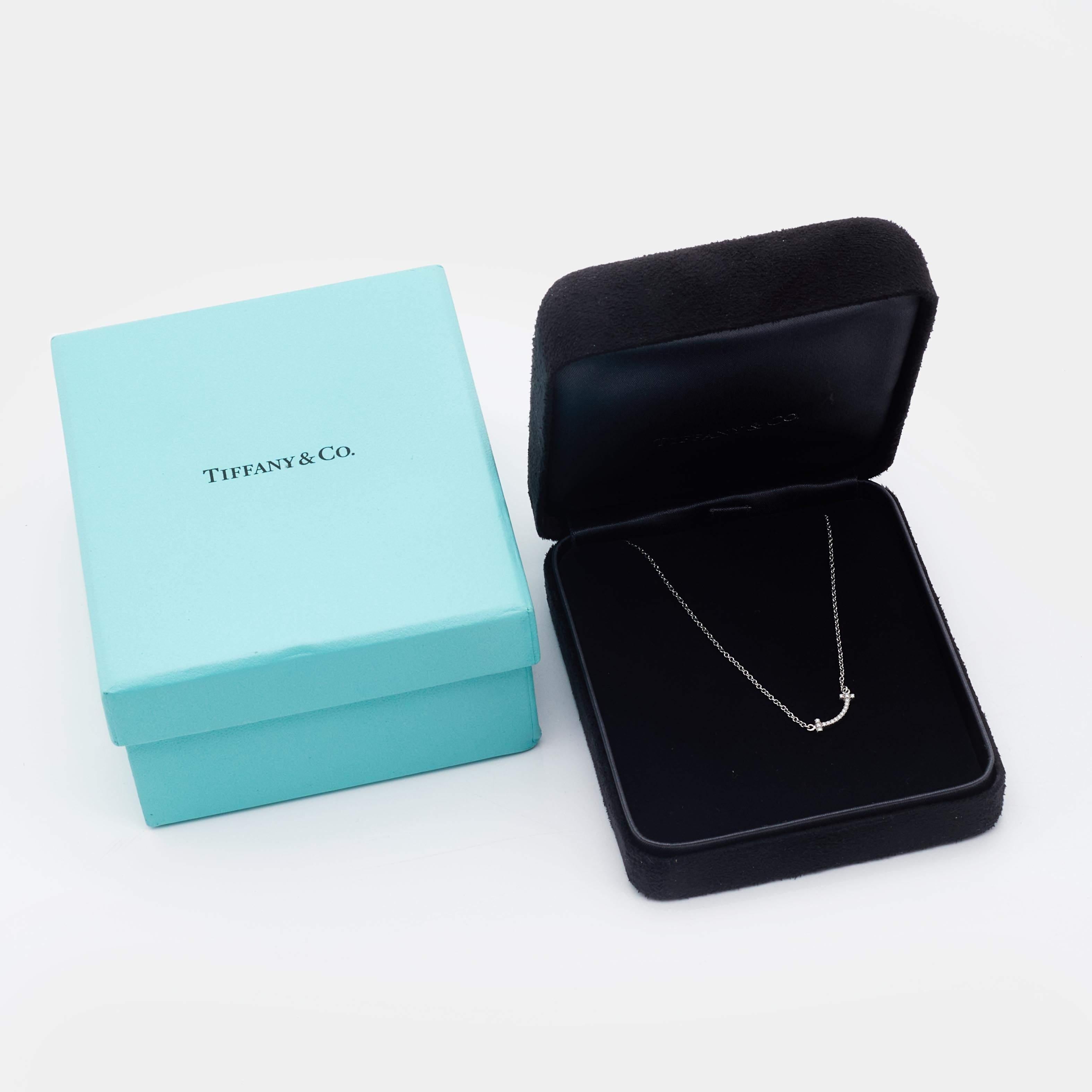 Tiffany and Co. Tiffany T Smile Mini Diamond 18K White Gold Necklace ...