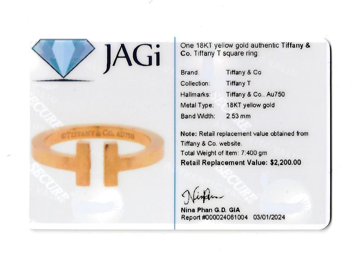 Tiffany & Co. Tiffany T Square High Polished Band Ring in 18 Karat Yellow Gold For Sale 3